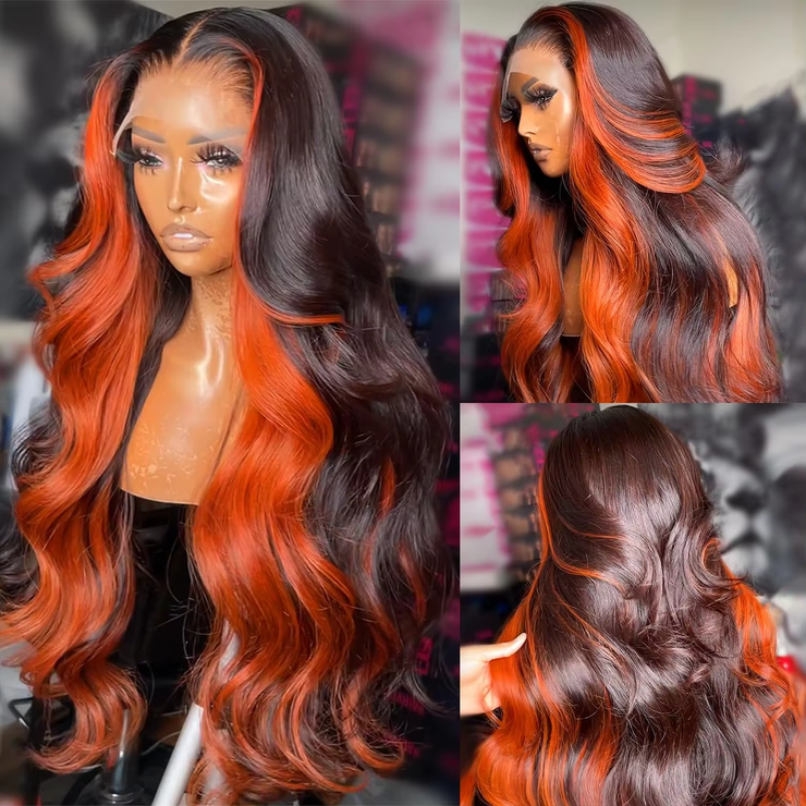 Ginger Orange Highlight Body Wave HD Wig