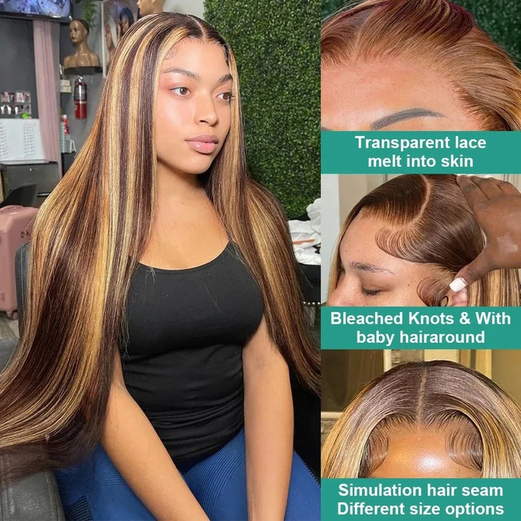 Bone Straight Ombre Highlight HD Lace Wig