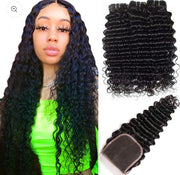 Deep Wave 3 Bundles with 4X4 Lace Closure