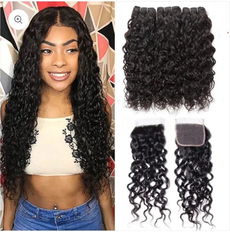 Water Wave 3 Bundles with 4X4 Lace Closure