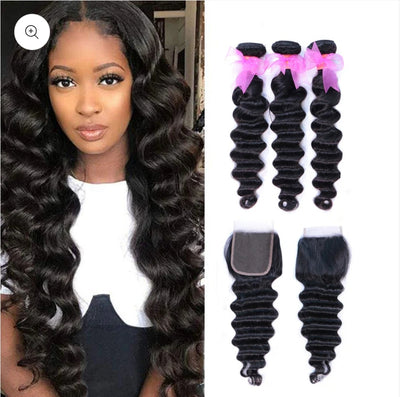 Loose Deep Wave 3 Bundles with 4X4 Lace Closure